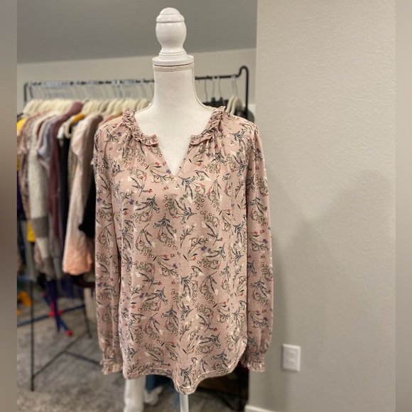 Melloday Feminine Pink Floral Long Sleeve Blouse - Picture 1 of 5